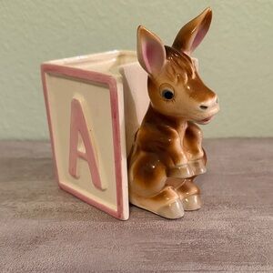 Vintage Ceramic Donkey with Alphabet Block
